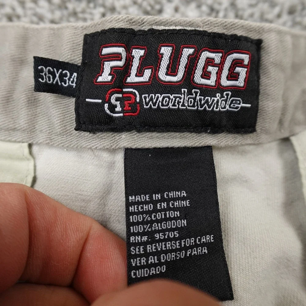 Plugg Pants Mens 36X34 Beige Cargo Utility Baggy‎ Grunge Skate Rave Y2K 00s 90s